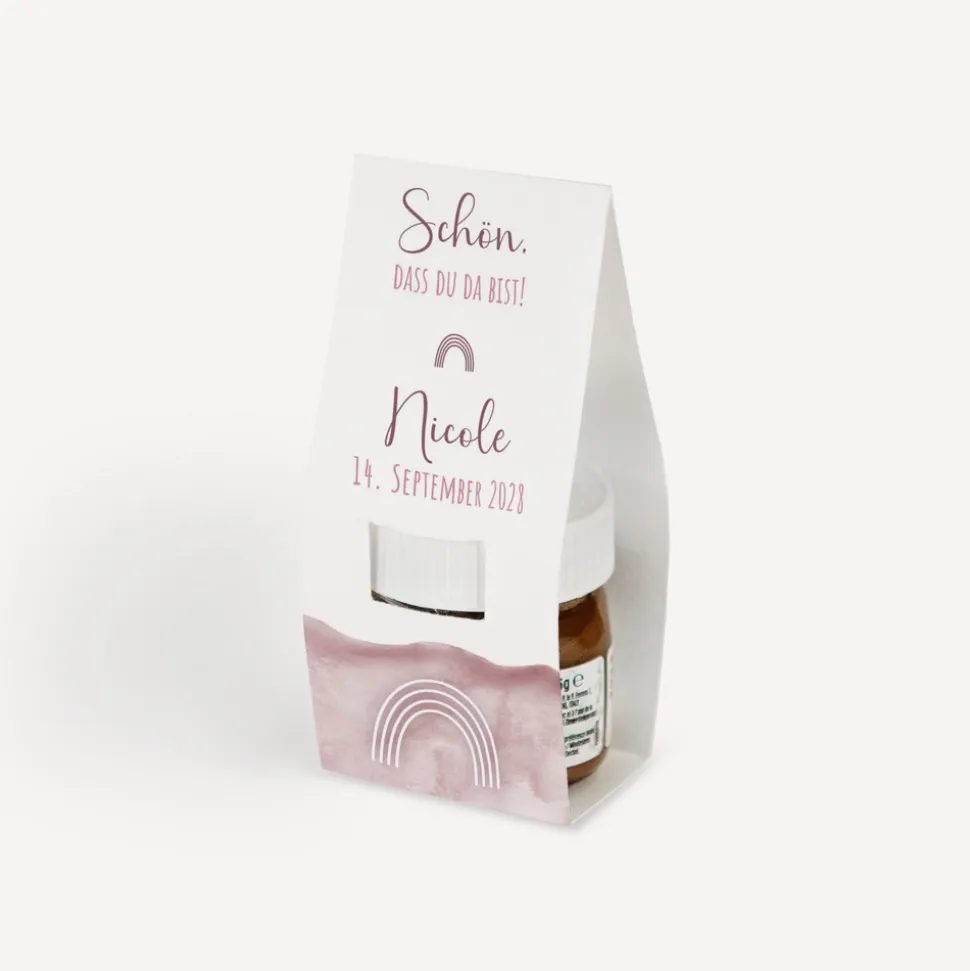 Geschenktäschchen mit Nutella "Aquarell mit Regenbogen rosa"