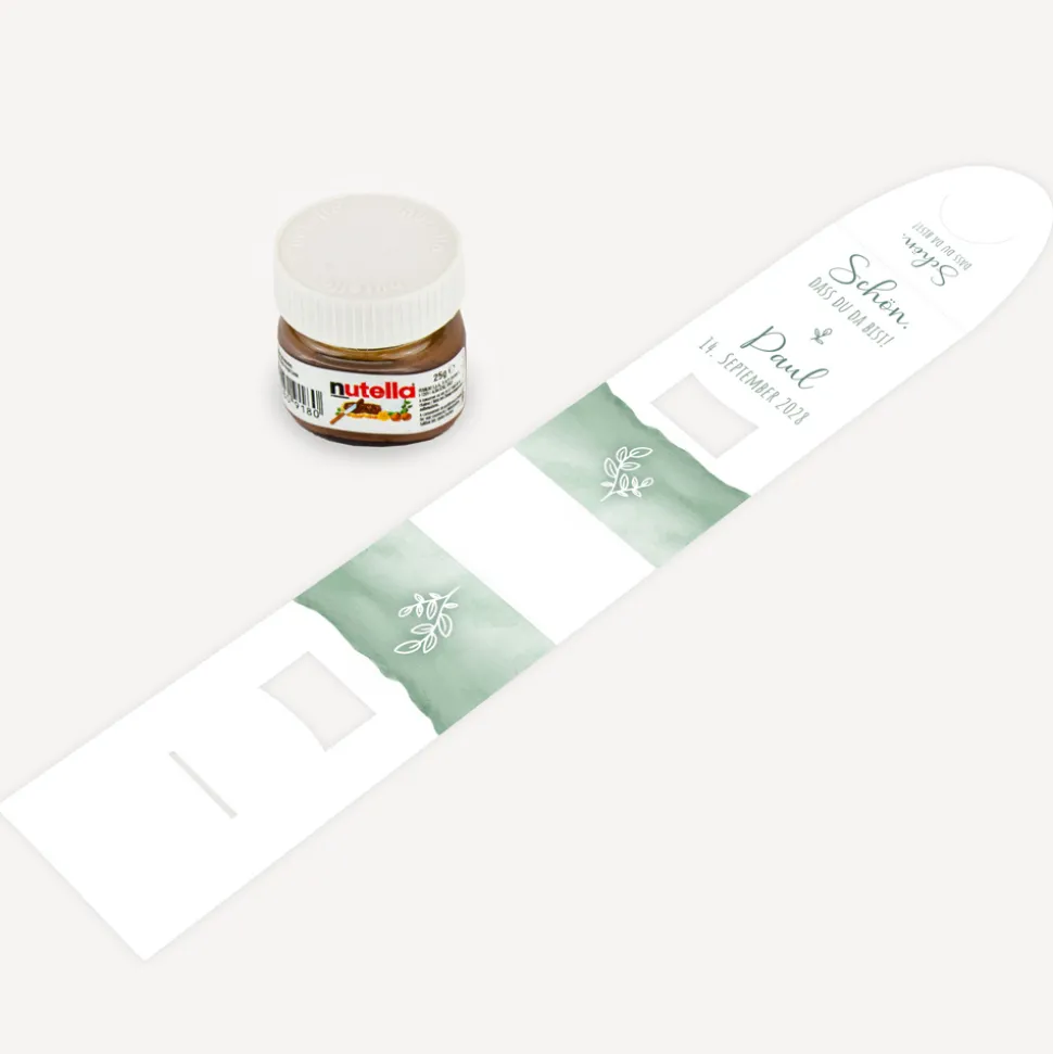 Geschenktäschchen mit Nutella "Aquarell mit Zweig grün"