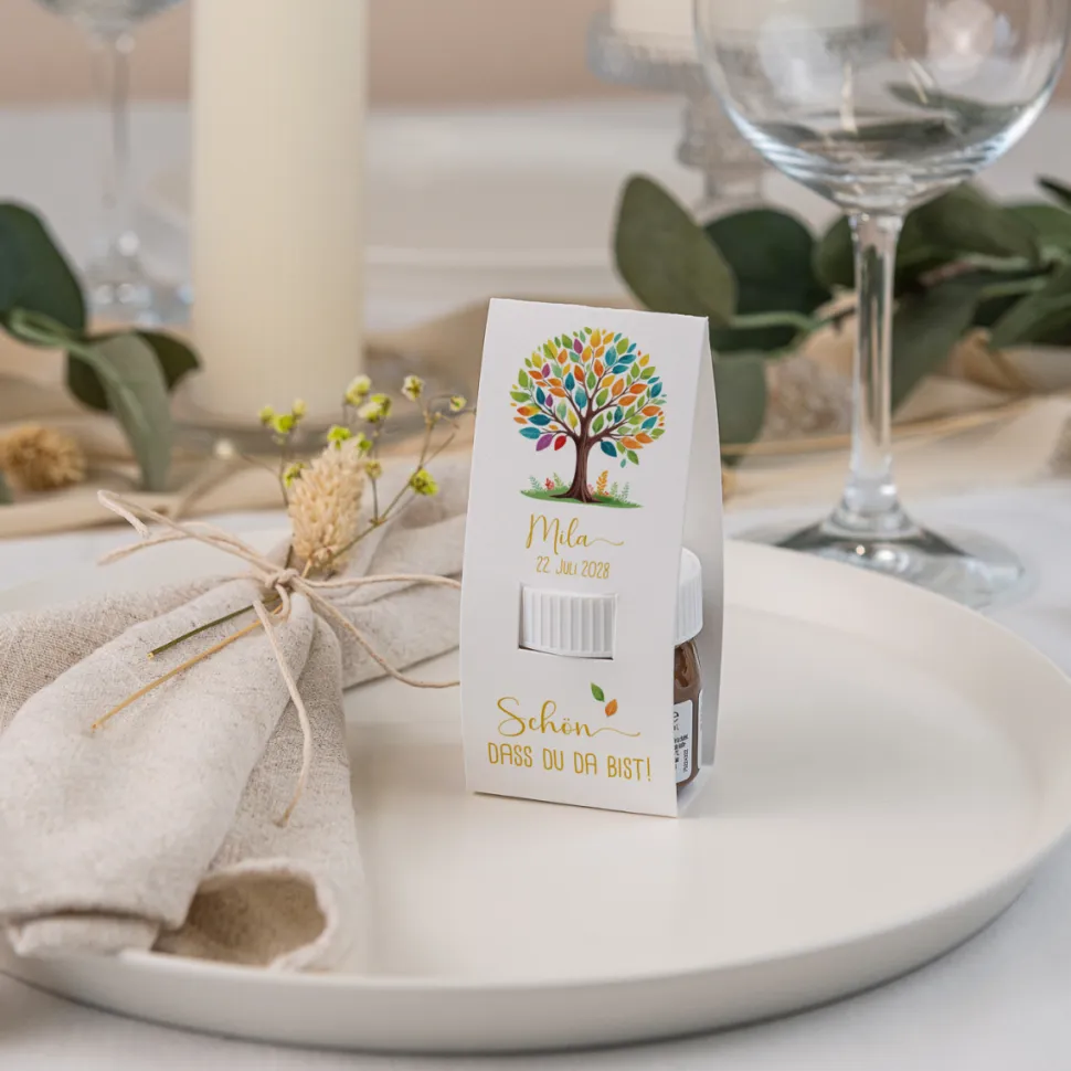 Geschenktäschchen mit Nutella "Lebensbaum Bunte Blätter"