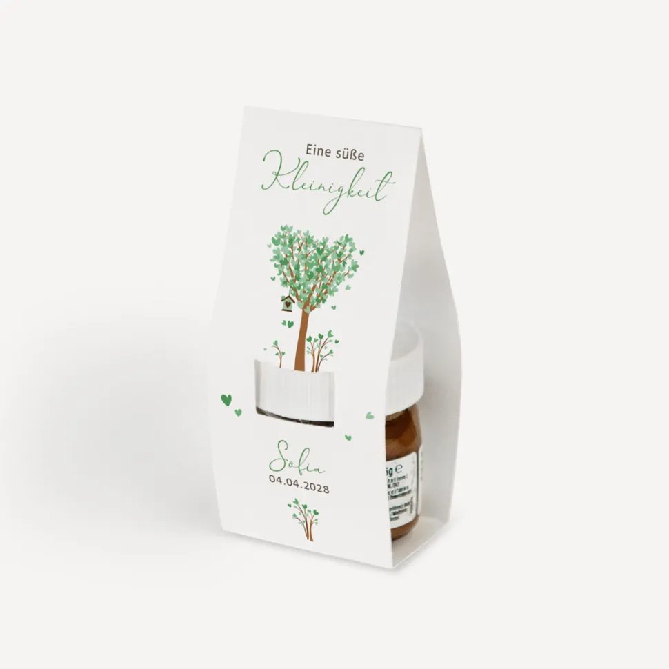 Geschenktäschchen mit Nutella "Baum Herzen"