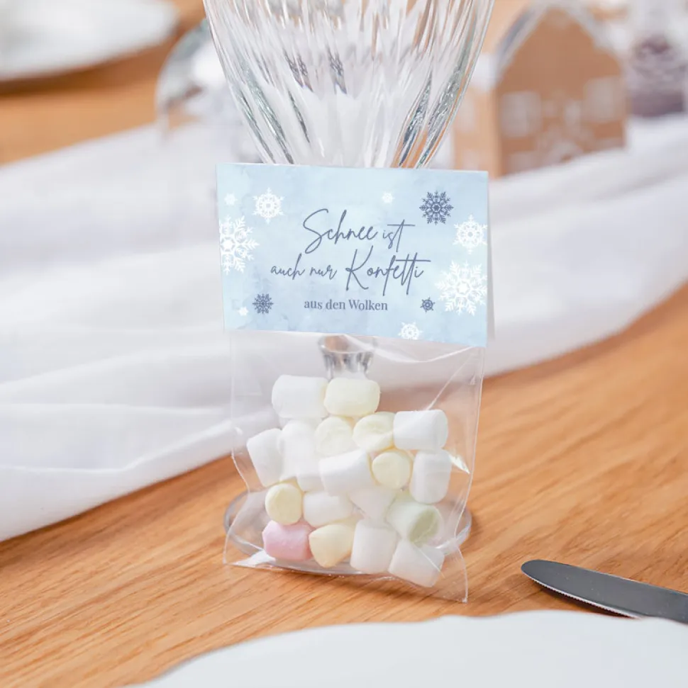 Geschenktütchen Weihnachten + Etikett "Schneeflocken"
