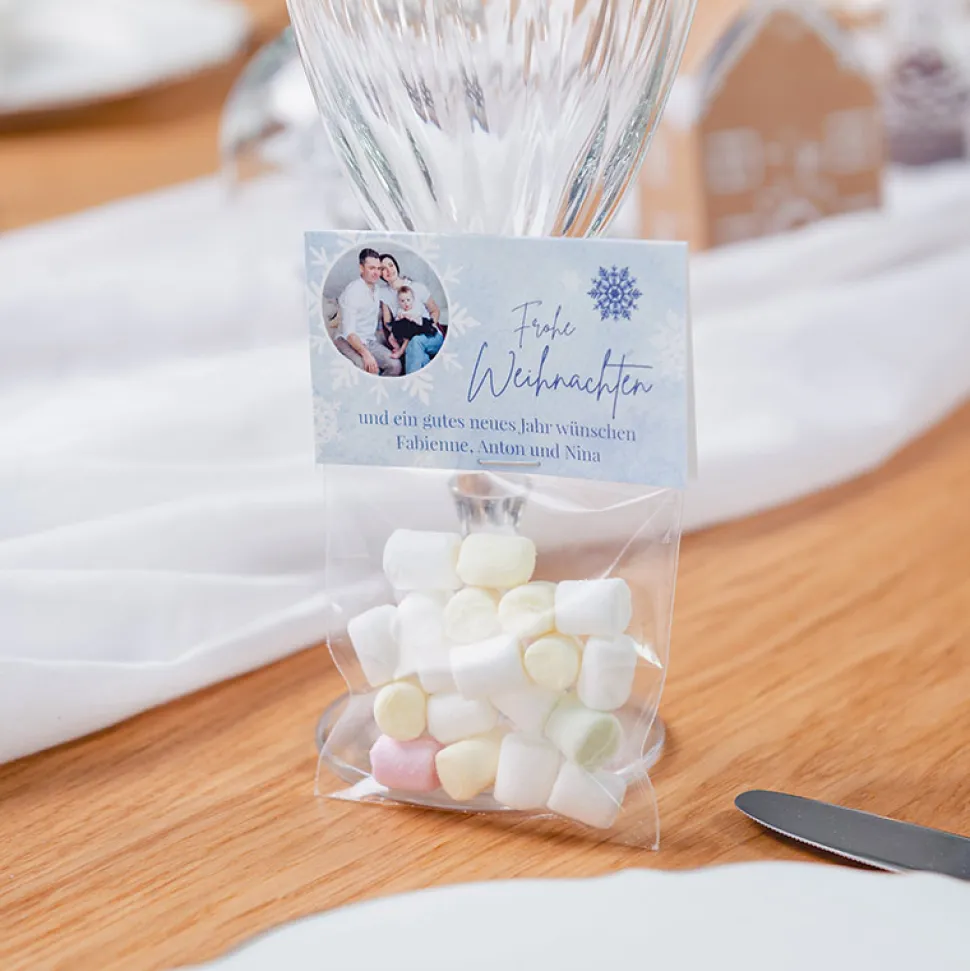Geschenktütchen Weihnachten + Etikett "Schneeflocken"