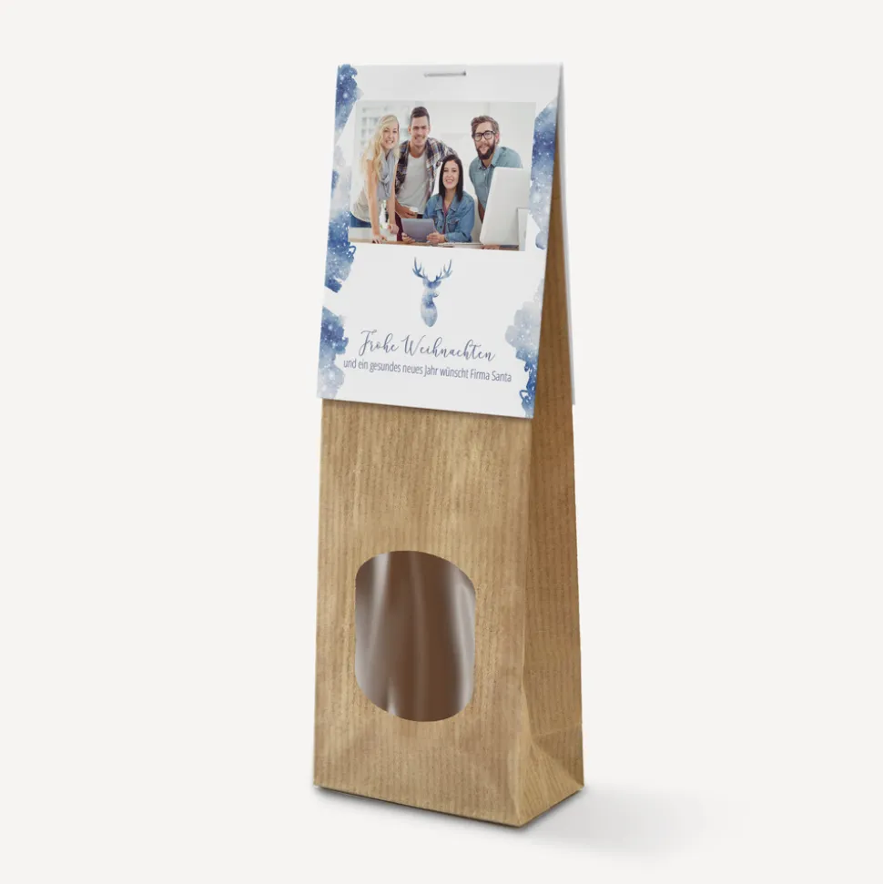 Geschenktüte lang mit Etikett "Aquarell Rentier"