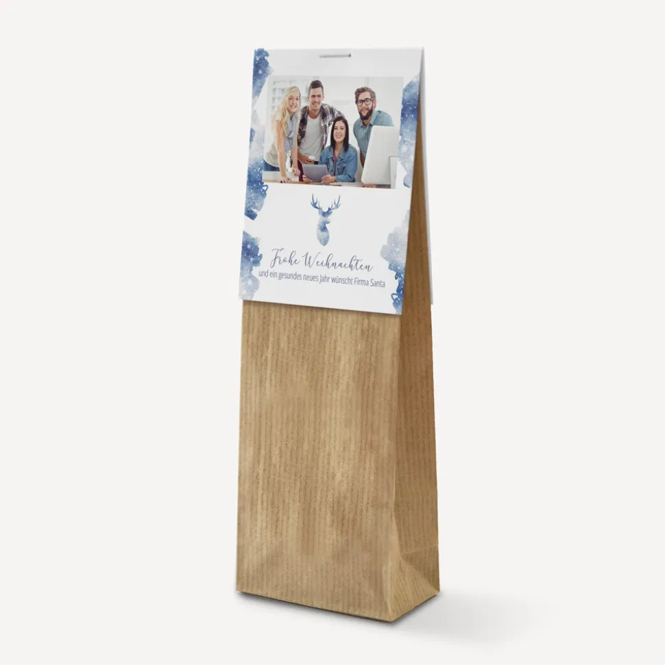 Geschenktüte lang mit Etikett "Aquarell Rentier"