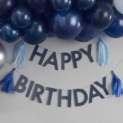 Girlande "Happy Birthday" dunkelblau mit Tasseln