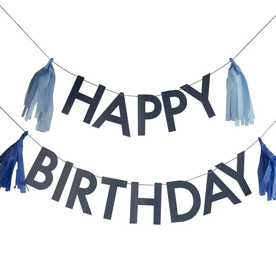 Girlande "Happy Birthday" dunkelblau mit Tasseln