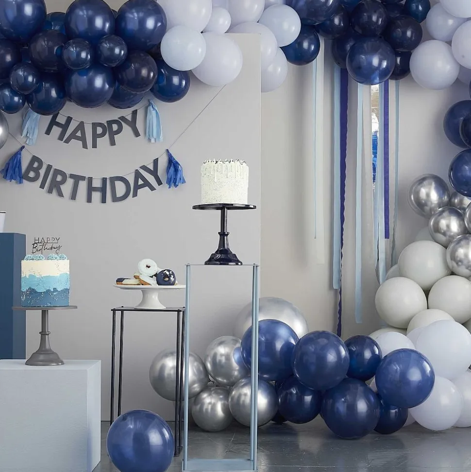 Girlande "Happy Birthday" dunkelblau mit Tasseln