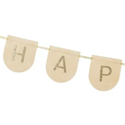 Girlande Happy Birthday mit Blümchen creme-gold
