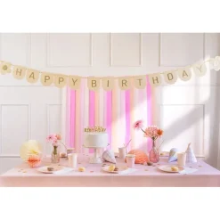 Girlande Happy Birthday mit Blümchen creme-gold