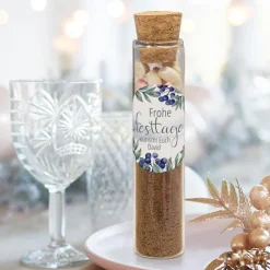 Glasröhrchen mit Korken + Aufkleber "Winterlandschaft"