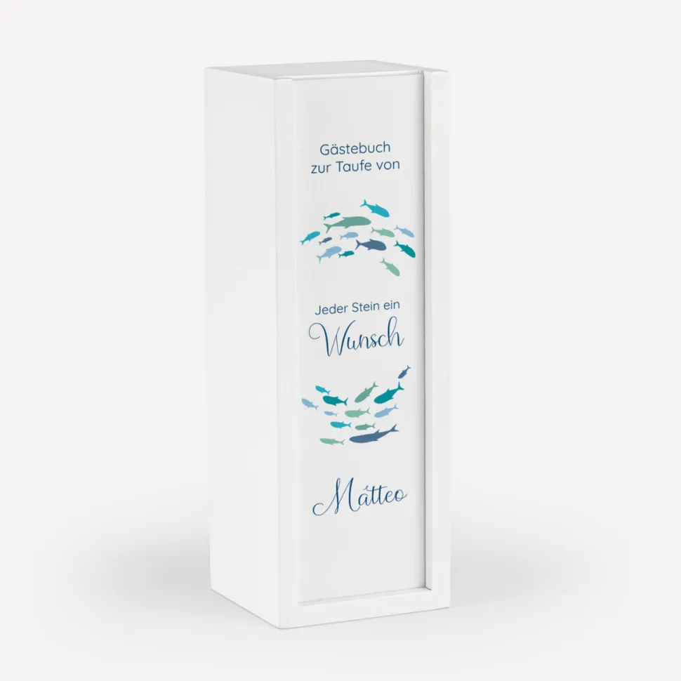 Gästebuch Alternative Wackelturm mit Geschenkbox "Fischschwarm"