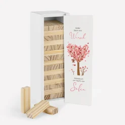 Gästebuch Alternative Wackelturm mit Geschenkbox "Baum Herzen"