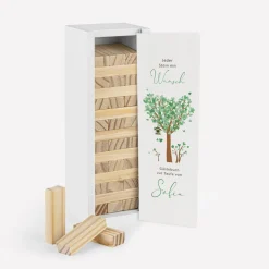 Gästebuch Alternative Wackelturm mit Geschenkbox "Baum Herzen"
