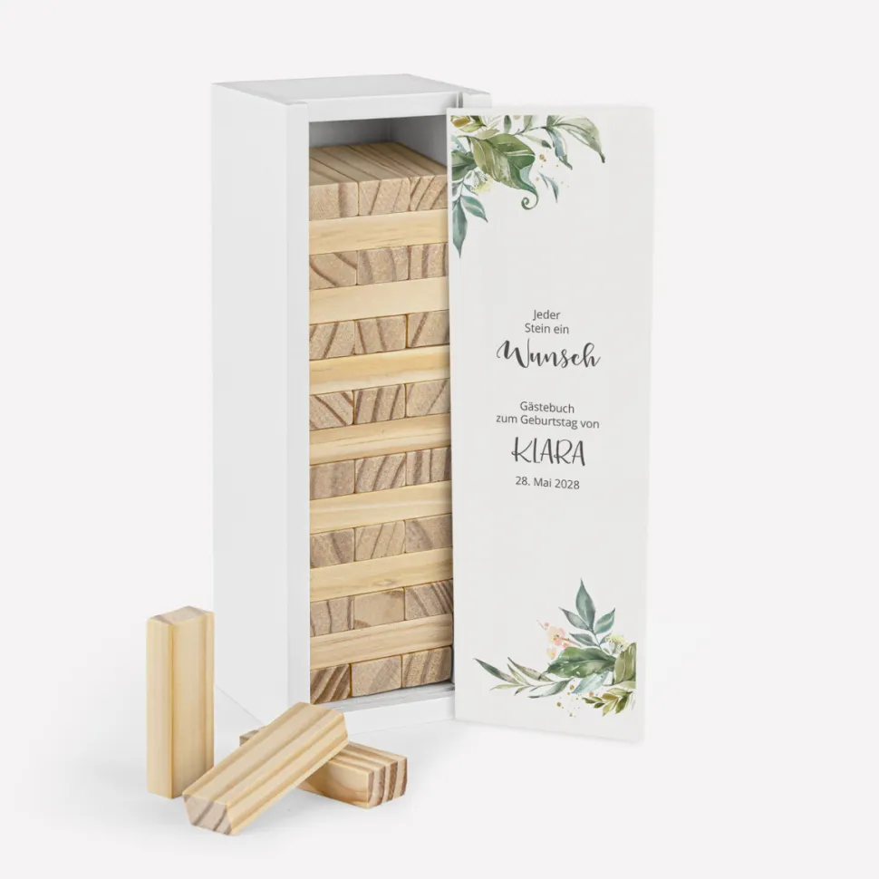 Gästebuch Alternative Wackelturm mit Geschenkbox "Green Magic"