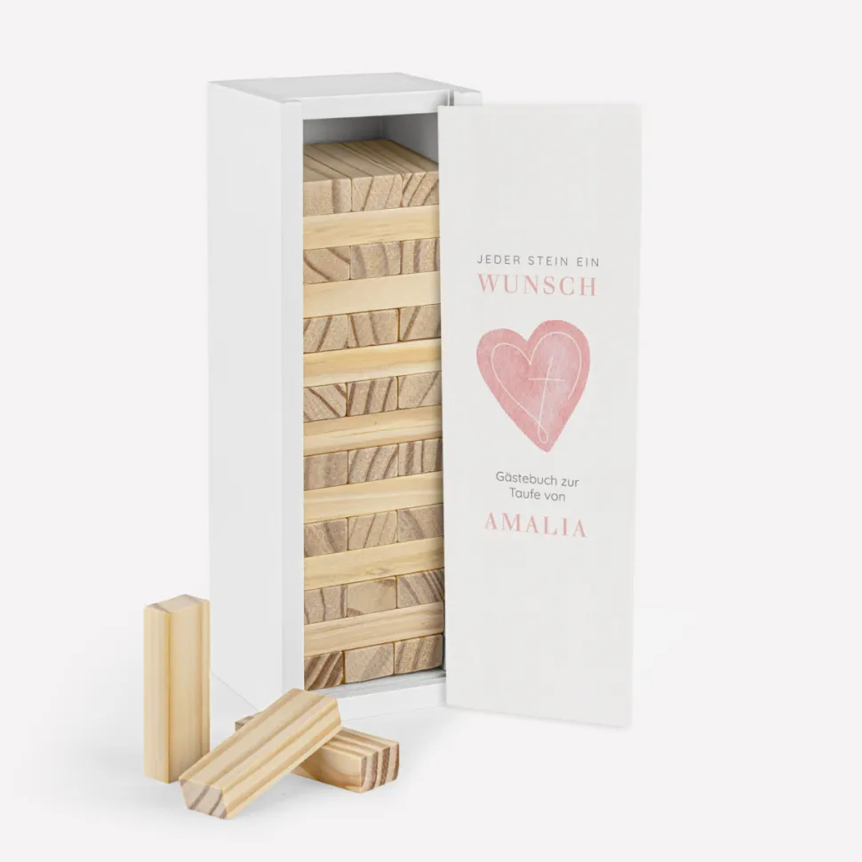 Gästebuch Alternative Wackelturm mit Geschenkbox "Herz"