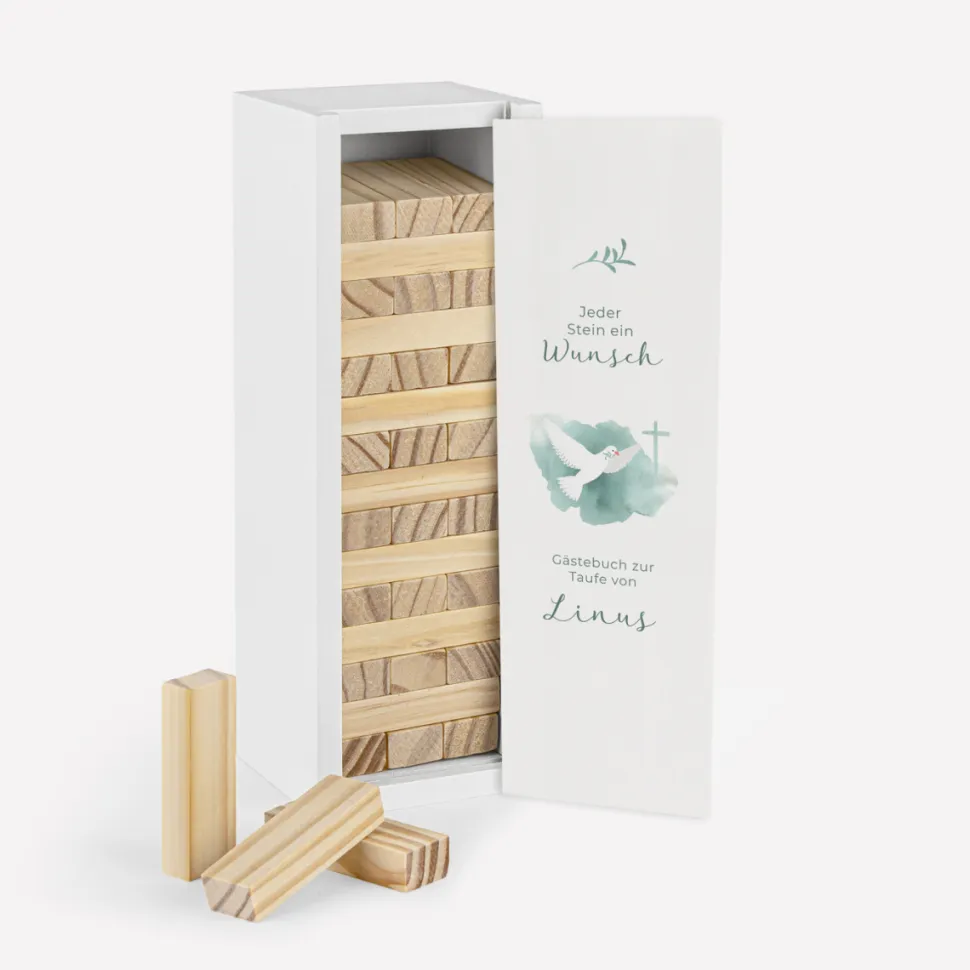 Gästebuch Alternative Wackelturm mit Geschenkbox "Taube"