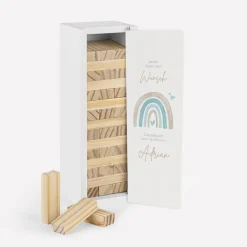 Gästebuch Alternative Wackelturm mit Geschenkbox "Regenbogen mit Herzen Pastell"