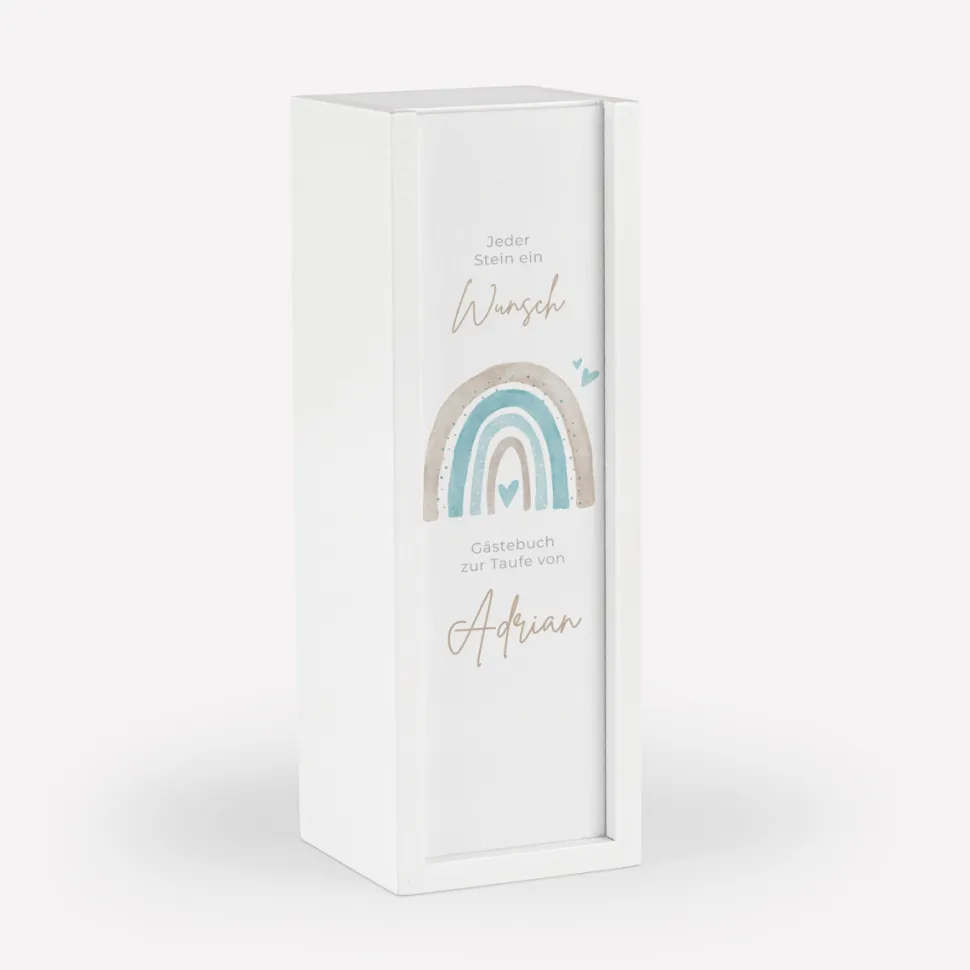 Gästebuch Alternative Wackelturm mit Geschenkbox "Regenbogen mit Herzen Pastell"