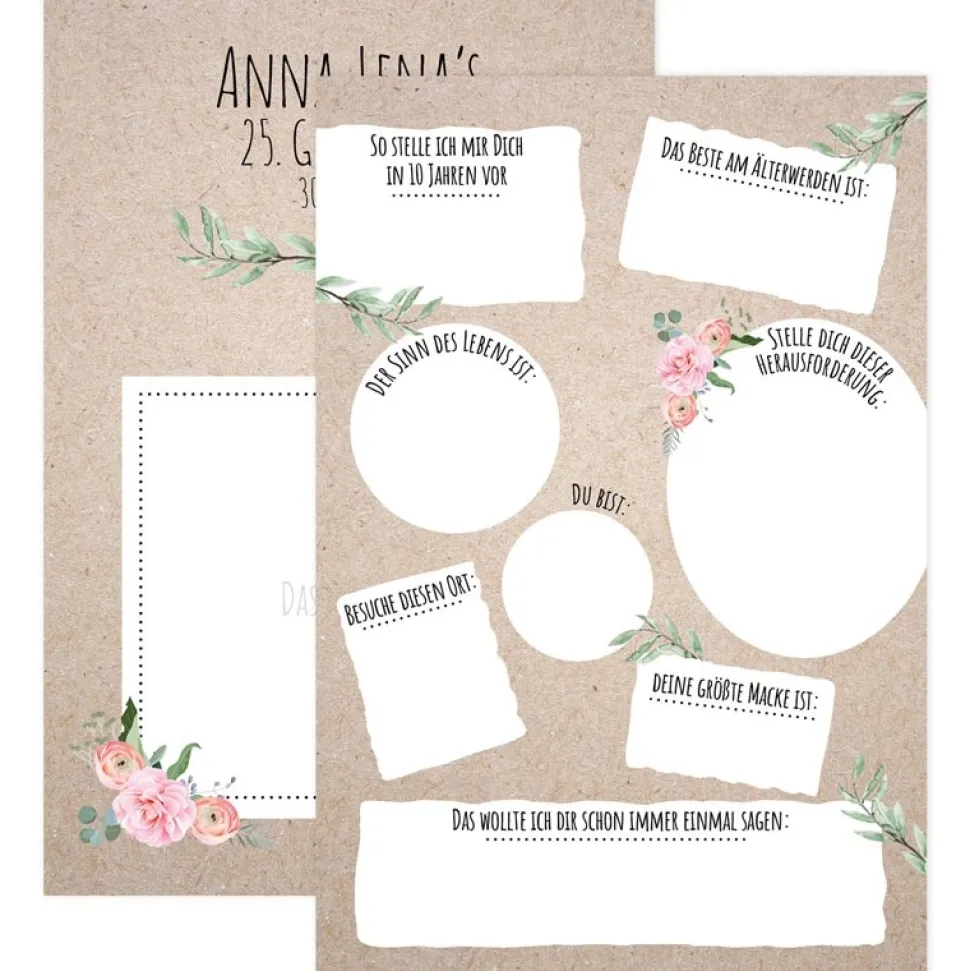 Gästebuchkarten Vintage Blumen personalisiert 48 Stück