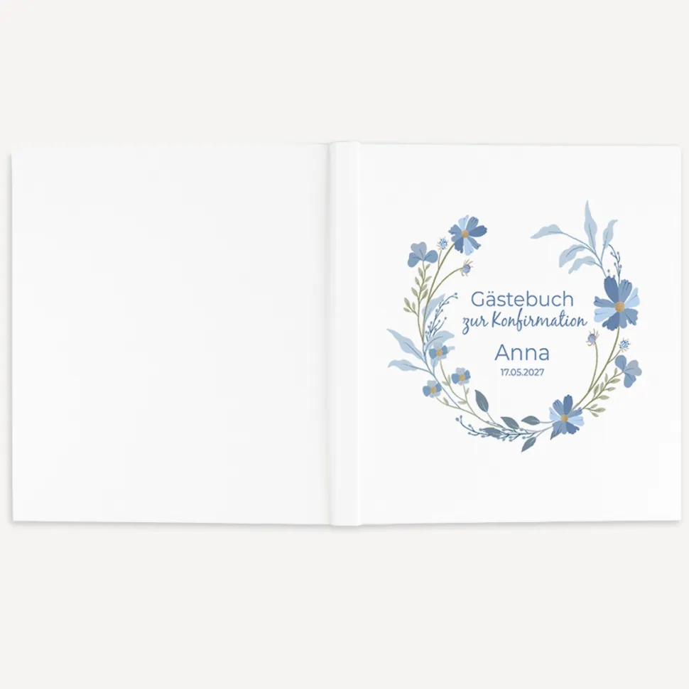 Gästebuch Konfirmation "Blütenkranz blau"