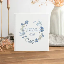 Gästebuch Konfirmation "Blütenkranz blau"
