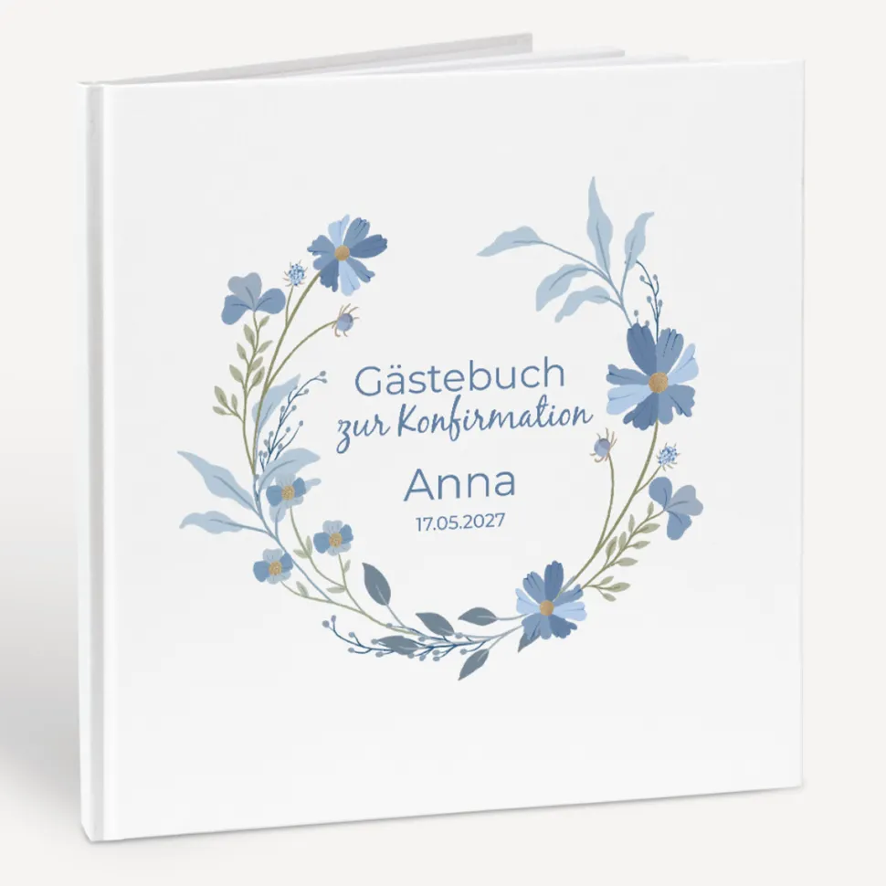 Gästebuch Konfirmation "Blütenkranz blau"