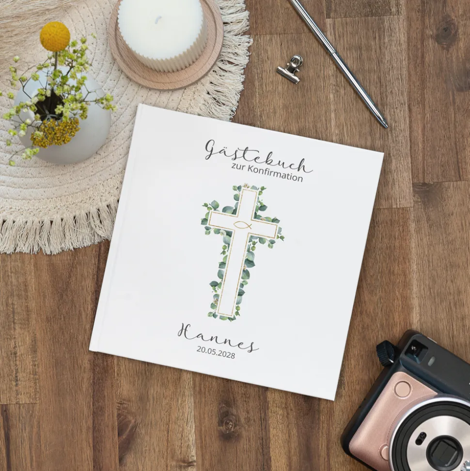 Gästebuch Konfirmation "Eukalyptus Kreuz"