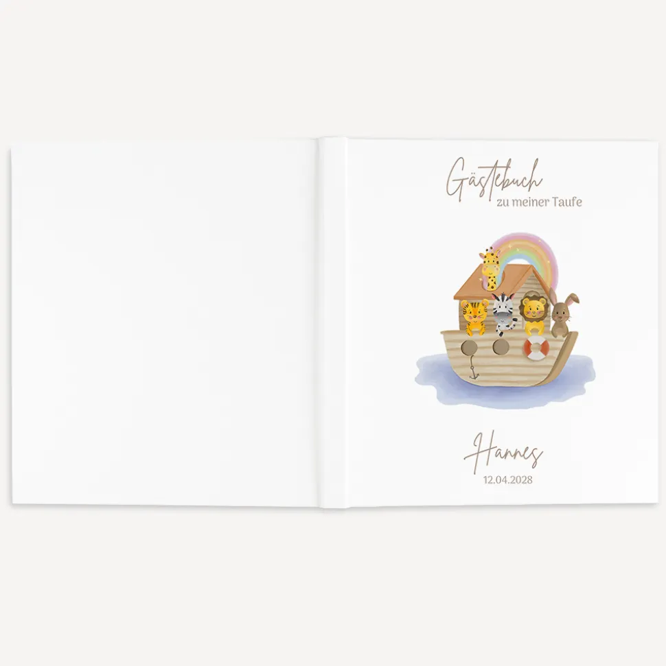 Gästebuch Taufe "Arche Noah Regenbogen Pastell"