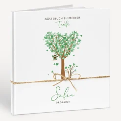 Gästebuch Taufe "Baum Herzen" mit Juteband