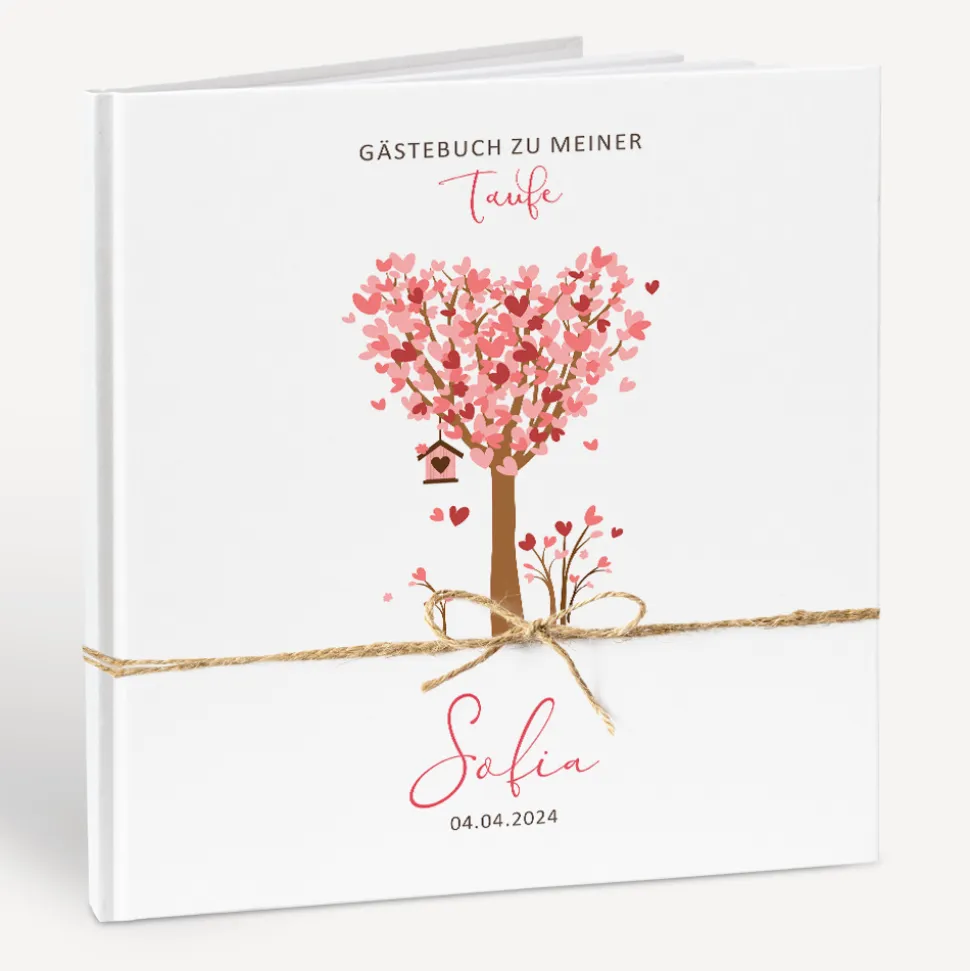 Gästebuch Taufe "Baum Herzen" mit Juteband