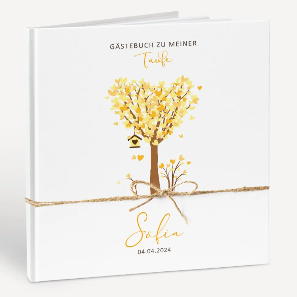 Gästebuch Taufe "Baum Herzen" mit Juteband