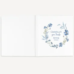 Gästebuch Taufe "Blütenkranz blau"