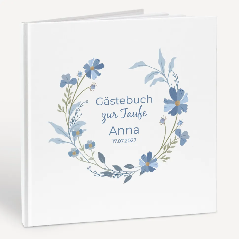 Gästebuch Taufe "Blütenkranz blau"