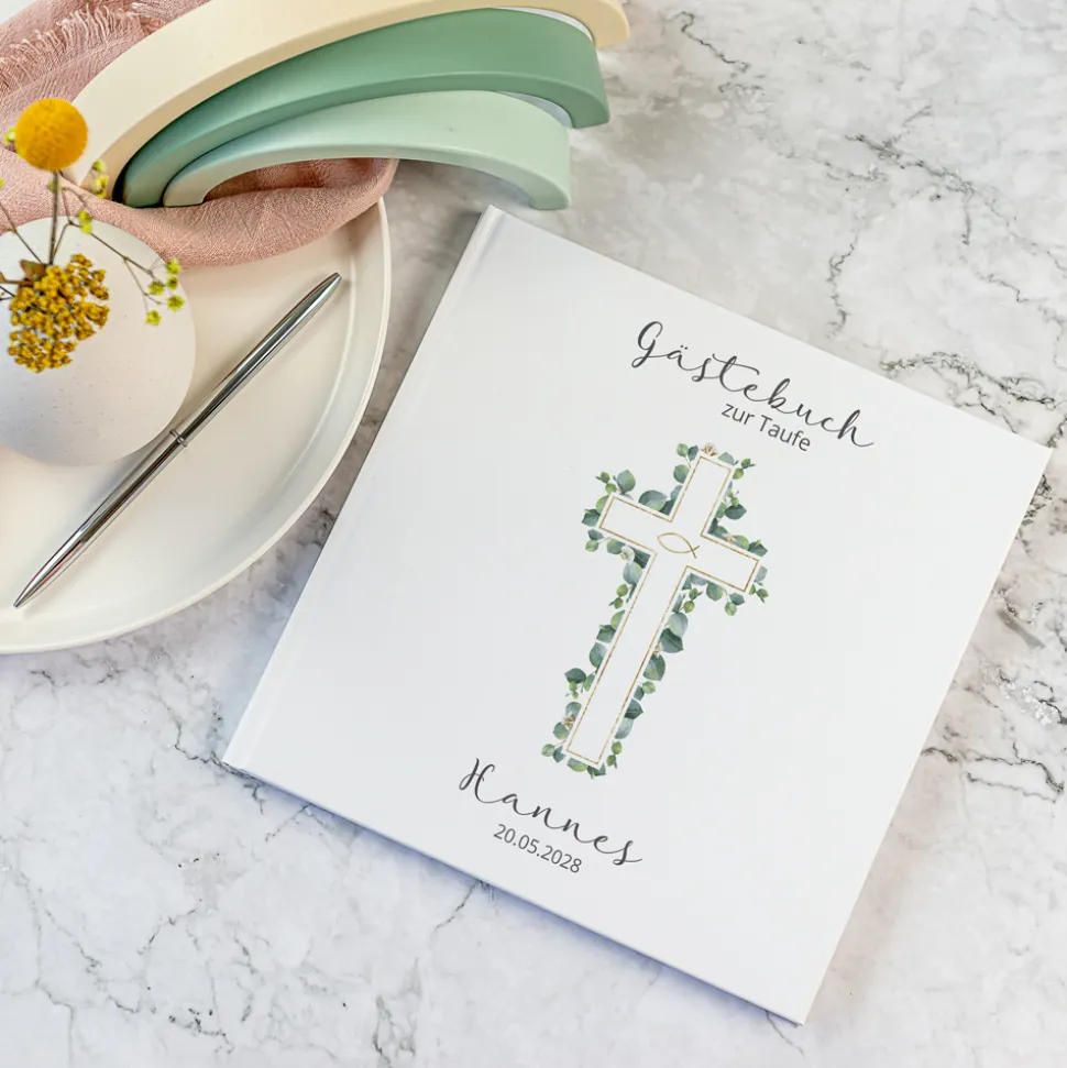 Gästebuch Taufe "Eukalyptus Kreuz"