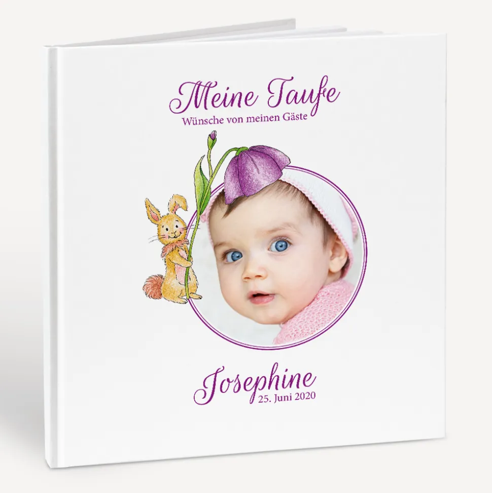 Gästebuch Taufe "Mädchen mit Foto und Häschen"