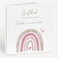 Gästebuch Taufe "Regenbogen mit Herzen Pastell"