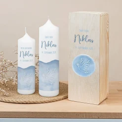 Kerzenbox Holz "Aquarell mit Taube blau"