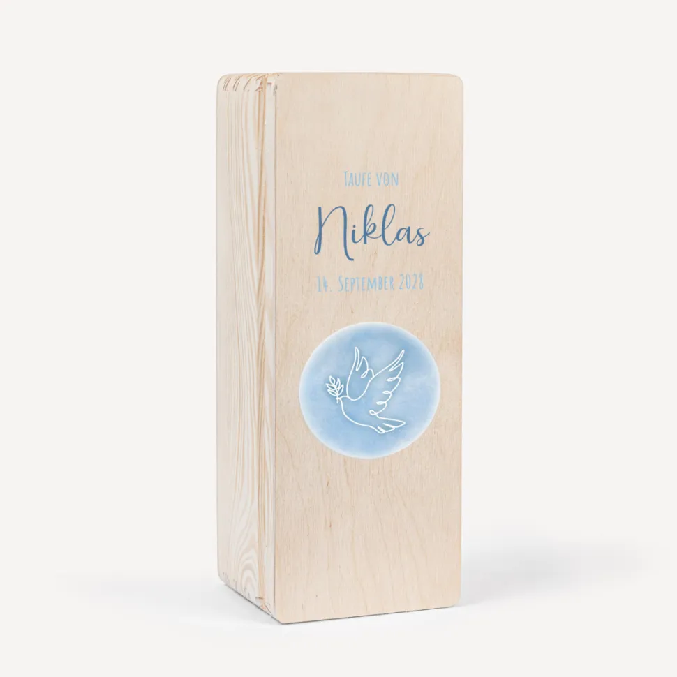 Kerzenbox Holz "Aquarell mit Taube blau"
