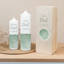 Kerzenbox Holz "Aquarell mit Zweig grün"