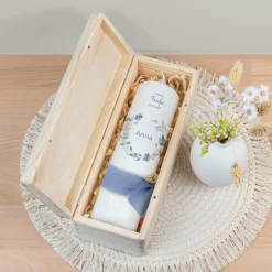 Kerzenbox Holz "Blütenkranz blau"