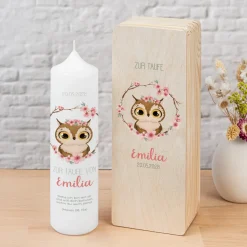 Kerzenbox Holz "Eule rosa"