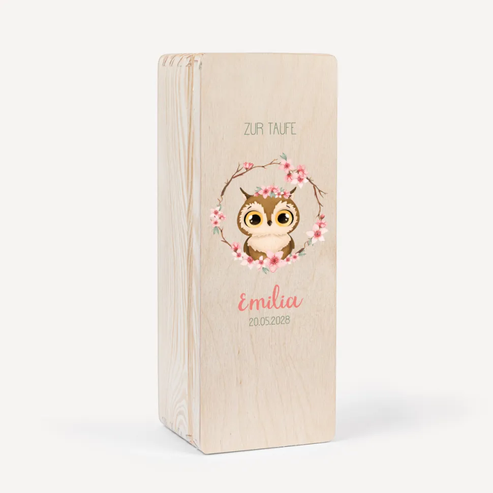 Kerzenbox Holz "Eule rosa"