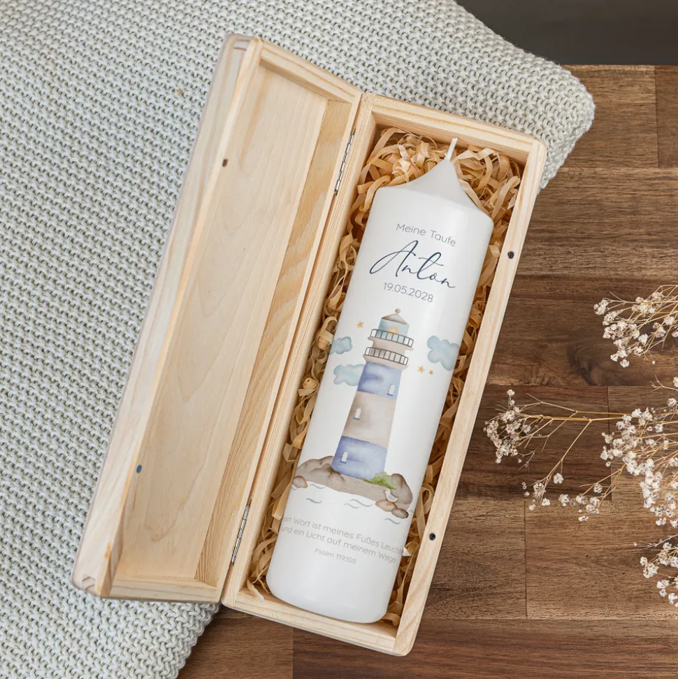 Kerzenbox Holz "Leuchtturm"