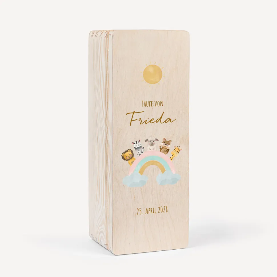 Kerzenbox Holz "Liluna Tiere mit Regenbogen"