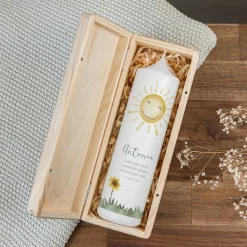 Kerzenbox Holz "Sonne mit Blume"