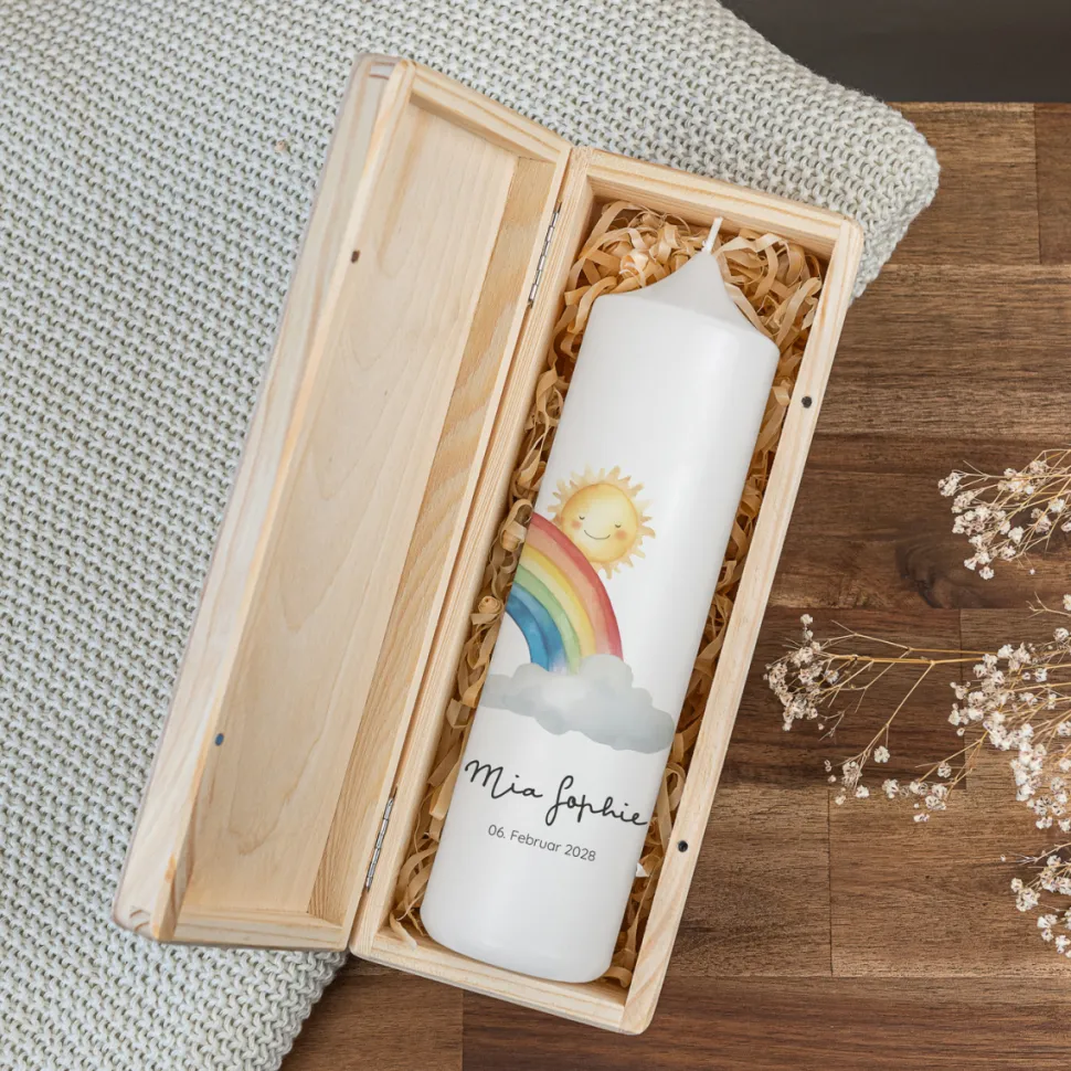 Kerzenbox Holz "Wolke mit Regenbogen"