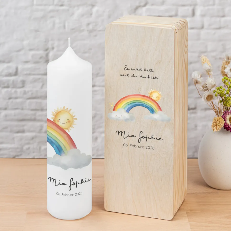 Kerzenbox Holz "Wolke mit Regenbogen"