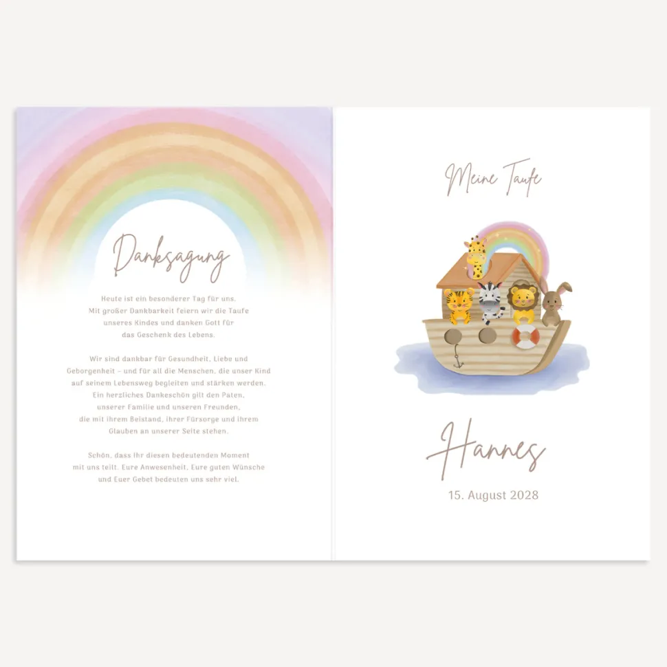 Kirchenheft Taufe "Arche Noah Regenbogen Pastell"