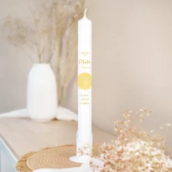 Kommunionkerze Aquarell mit Engel gold-gelb schmal