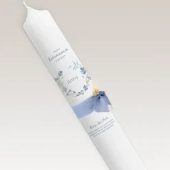 Kommunionkerze Blütenkranz blau schmal